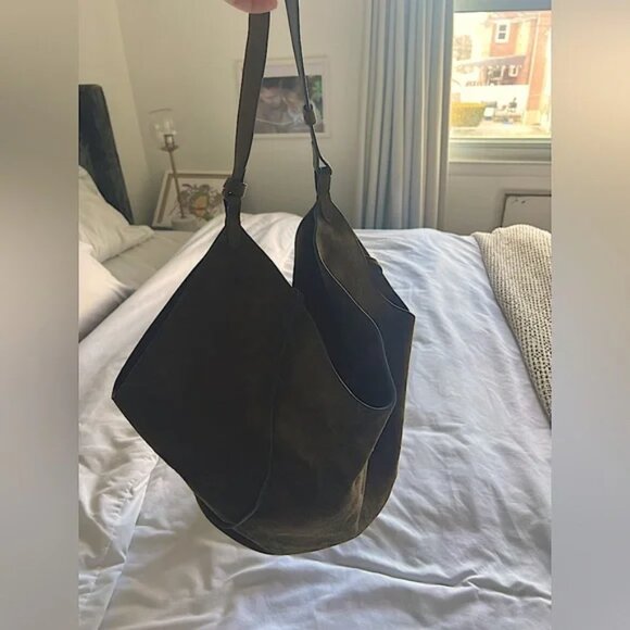 Khaite Medium Lotus Bag in Olive Green Suede - Picture 1 of 7